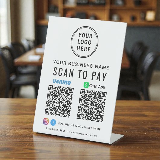 Signe De Table Scanner pour payer CashApp Venmo Code QR Logo