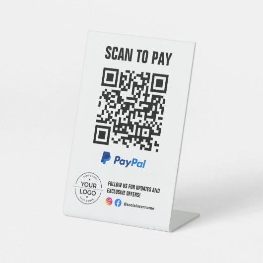 Signe De Table Scanner pour payer Code QR Sign PayPal (Recto)