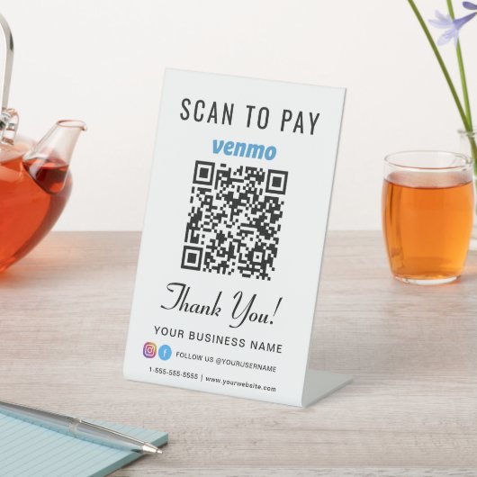 Signe De Table Scanner pour payer le code QR Venmo (In SItu)