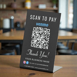 Signe De Table Scanner pour payer le code QR Venmo noir