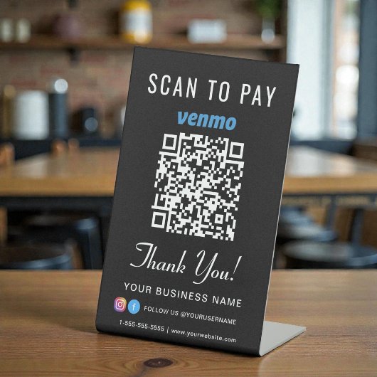 Signe De Table Scanner pour payer le code QR Venmo noir