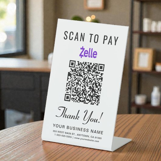Signe De Table Scanner pour payer le code QR Zelle