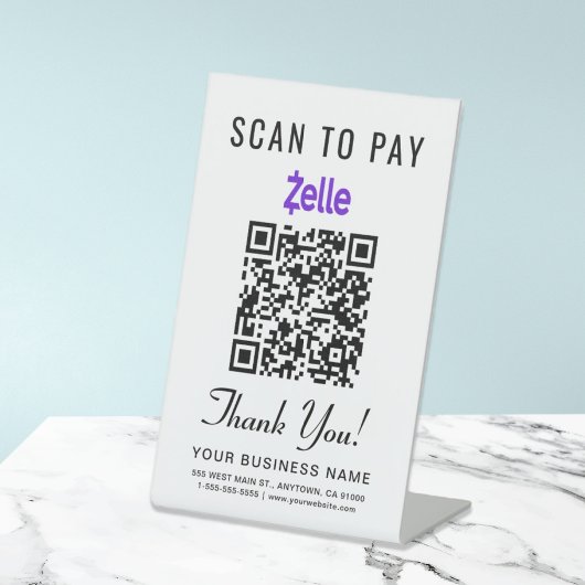 Signe De Table Scanner pour payer le code QR Zelle