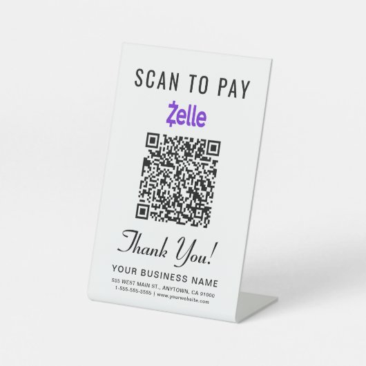 Signe De Table Scanner pour payer le code QR Zelle (Recto)