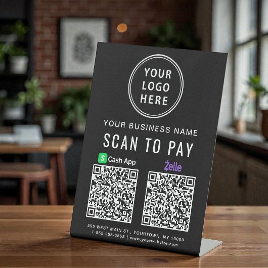 Signe De Table Scanner pour payer les codes QR CashApp Zelle Logo