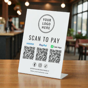 Signe De Table Scanner pour payer les codes QR Logo Paypal Venmo
