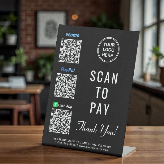 Signe De Table Scanner pour payer les codes QR Logo Paypal Venmo