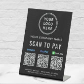 Signe De Table Scanner pour payer les codes QR Logo Paypal Venmo