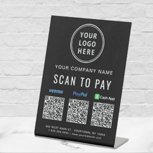 Signe De Table Scanner pour payer les codes QR Logo Paypal Venmo