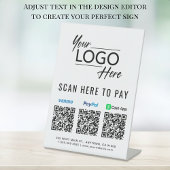 Signe De Table Scanner pour payer les codes QR Logo Paypal Venmo