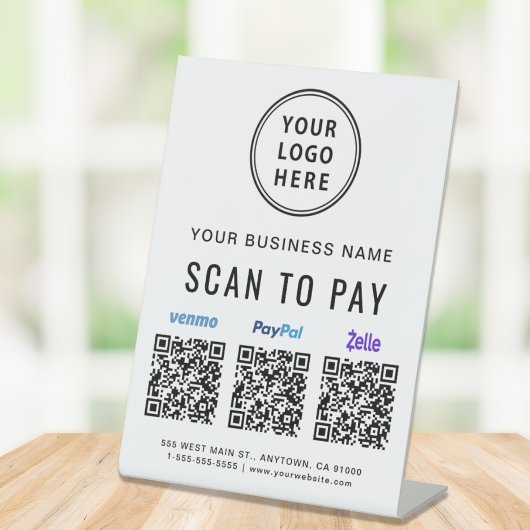 Signe De Table Scanner pour payer les codes QR Logo Paypal Venmo 