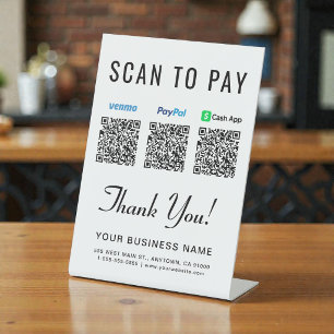 Signe De Table Scanner pour payer les codes QR Paypal Venmo CashA
