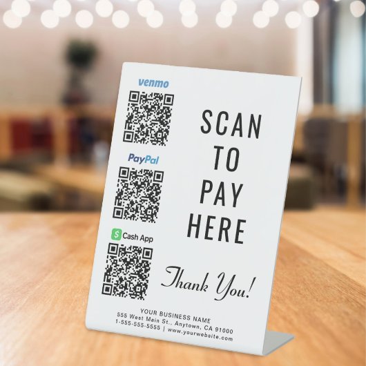 Signe De Table Scanner pour payer les codes QR Paypal Venmo CashA