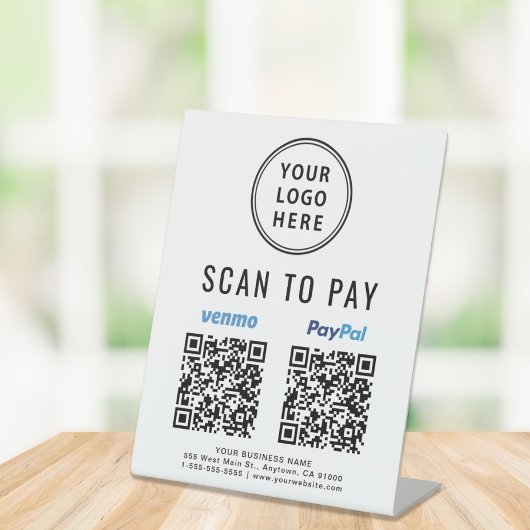 Signe De Table Scanner pour payer les codes QR Venmo Paypal Logo