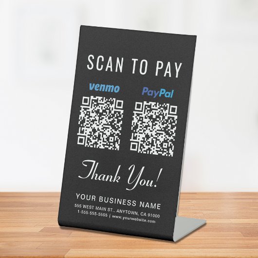 Signe De Table Scanner pour payer les codes QR Venmo Paypal noir