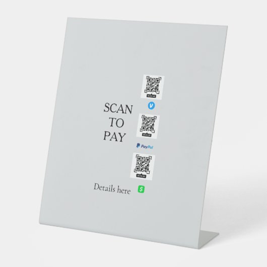 Signe De Table scanner pour payer les détails du code QR venmo ca (Recto)