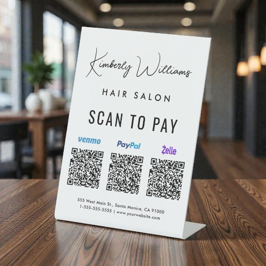 Signe De Table Scanner pour payer Paypal Venmo Zelle Code QR Entr