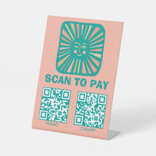 Signe De Table SCANNER POUR PAYER QR Soleil Lumineux Rose Turquoi