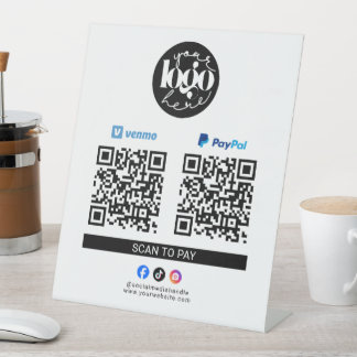 Signe De Table Scanner pour payer Venmo & PayPal Code QR du logo