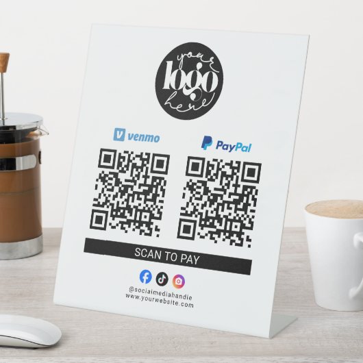 Signe De Table Scanner pour payer Venmo & PayPal Code QR du logo (In SItu)