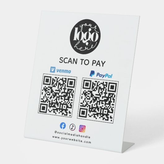 Signe De Table Scanner pour payer Venmo & PayPal Code QR Logo Ent (Recto)