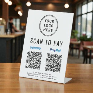 Signe De Table Scanner pour payer Venmo Paypal Codes QR Logo