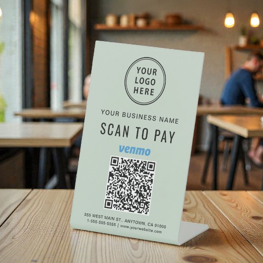 Signe De Table Scanner pour payer Venmo QR Code Vert Sauge
