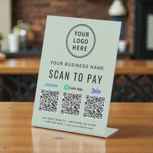 Signe De Table Scanner pour payer Venmo Zelle CashApp Code QR Log