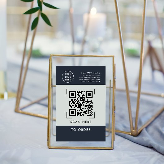 Signe De Table Scannez le code QR pour commander | Logo d'entrepr