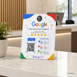 Signe De Table Scannez pour examiner le code QR de Google pour le