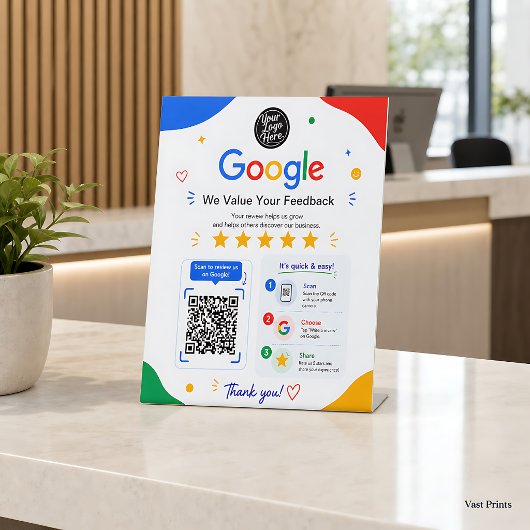Signe De Table Scannez pour examiner le code QR de Google pour le