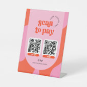 Signe De Table Scannez pour payer 2 codes QR Groovy Rétro Rouge e (Recto)