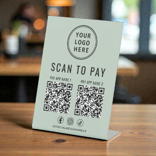 Signe De Table Scannez pour payer 2 codes QR Logo d'entreprise Ve