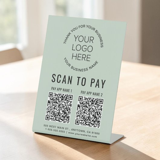 Signe De Table Scannez pour payer 2 codes QR Logo d'entreprise Ve