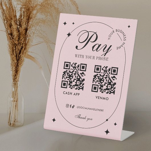 Signe De Table Scannez pour payer 2 codes QR Rose Pâle Tendance p