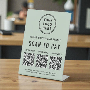 Signe De Table Scannez pour payer 3 codes QR Logo d'entreprise Ve