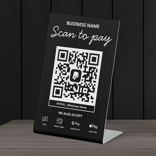 Signe De Table Scannez pour payer Code QR PayPal & Plus
