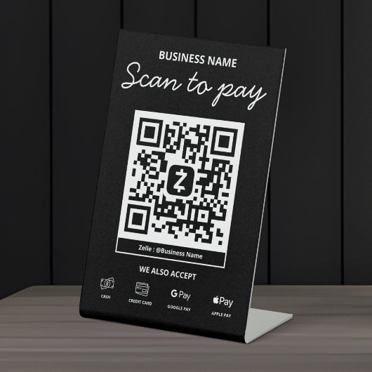 Signe De Table Scannez pour payer Code QR Zelle & Plus