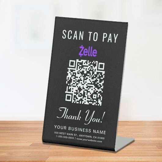 Signe De Table Scannez pour payer le code QR Zelle noir