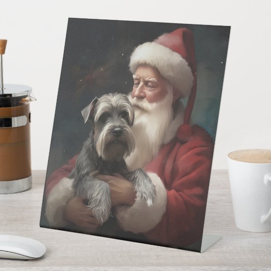Signe De Table Schnauzer avec Noël Festif du Père Noël (In SItu)