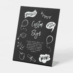 Signe De Table Scribble Quirky Graduation Party Black Custom Sign