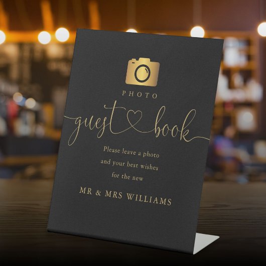 Signe De Table Script Black And Gold Photo Livre D'Invité