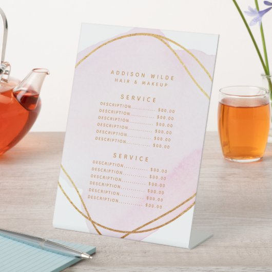 Signe De Table Script Blush Pink Aquarelle Or Prix du service (In SItu)