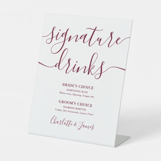 Signe De Table Script bourguignon moderne Mariage Signature Boiss (Recto)