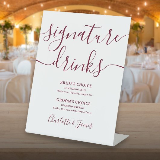 Signe De Table Script bourguignon moderne Mariage Signature Boiss