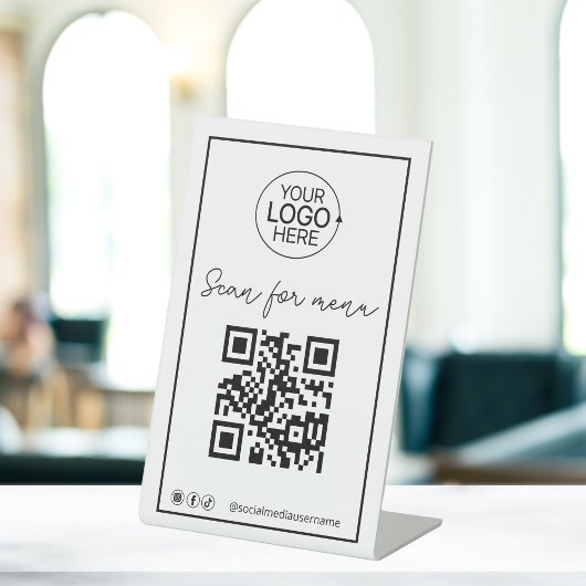 Signe De Table Script Code QR Logo Menu sans contact Médias socia