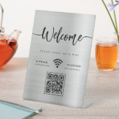Signe De Table Script d'accueil moderne WIFI QR Code Silver Metal (In SItu)