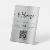 Signe De Table Script d'accueil moderne WIFI QR Code Silver Metal (Recto)