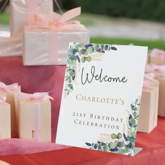 Signe De Table Script de bienvenue à la verdure d'eucalyptus d'an