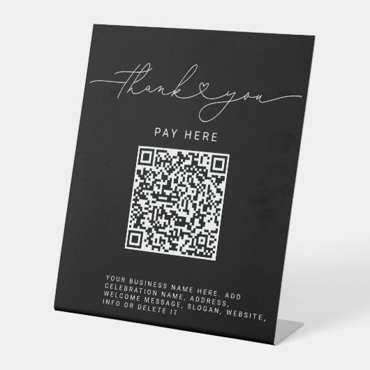 Signe De Table Script de remerciement Cœur Scan Me Code QR Logo n (Recto)